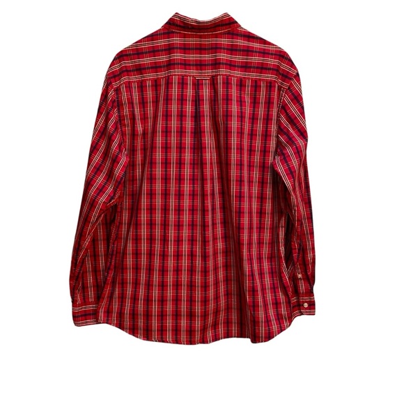 Chaps Easy Care Red/Navy Plaid‎ Button-Down Long Sleeve Pocketed Men’s XL Shirt - Picture 3 of 5